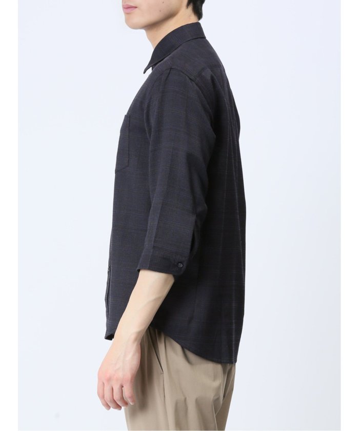 タカキュー TAKA-Q DRY ワッフルチェック レギュラーカラー7分袖シャツ メンズ シャツ カジュアル トップス インナー ギフト プレゼント ライトアウター アウター (ライトグレー) ライトグレー