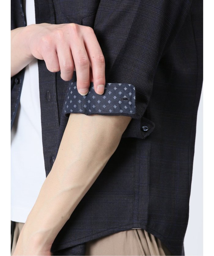 タカキュー TAKA-Q DRY ワッフルチェック レギュラーカラー7分袖シャツ メンズ シャツ カジュアル トップス インナー ギフト プレゼント ライトアウター アウター (ライトグレー) ライトグレー