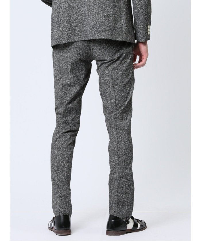 軽量 スリムフィット ノータックパンツ プリント黒(セットアップ可能) メンズ パンツ ボトム ストレッチ 伸びる カジュアル ビジネス 通勤 仕事 ジャケパン (黒) 黒