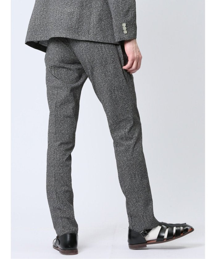 軽量 スリムフィット ノータックパンツ プリント黒(セットアップ可能) メンズ パンツ ボトム ストレッチ 伸びる カジュアル ビジネス 通勤 仕事 ジャケパン (黒) 黒