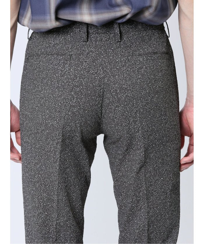 軽量 スリムフィット ノータックパンツ プリント黒(セットアップ可能) メンズ パンツ ボトム ストレッチ 伸びる カジュアル ビジネス 通勤 仕事 ジャケパン (黒) 黒