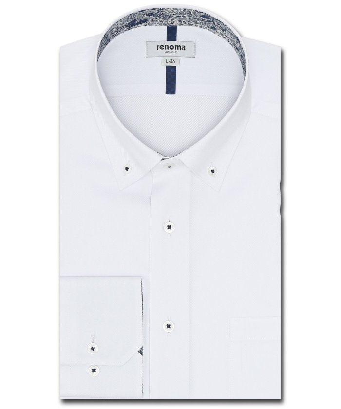 【大きいサイズ】形態安定 ショートレギュラーカラースナップダウン長袖シャツ (白) 長袖 シャツ メンズ ワイシャツ ビジネス ノーアイロン 形態安定 yシャツ 速乾 白