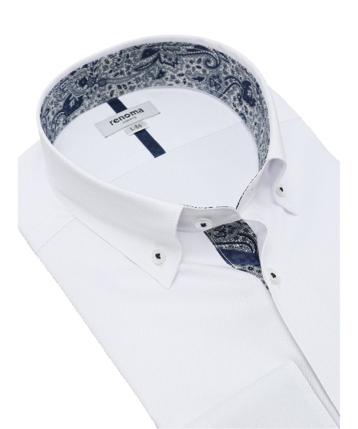 【大きいサイズ】形態安定 ショートレギュラーカラースナップダウン長袖シャツ (白) 長袖 シャツ メンズ ワイシャツ ビジネス ノーアイロン 形態安定 yシャツ 速乾 白