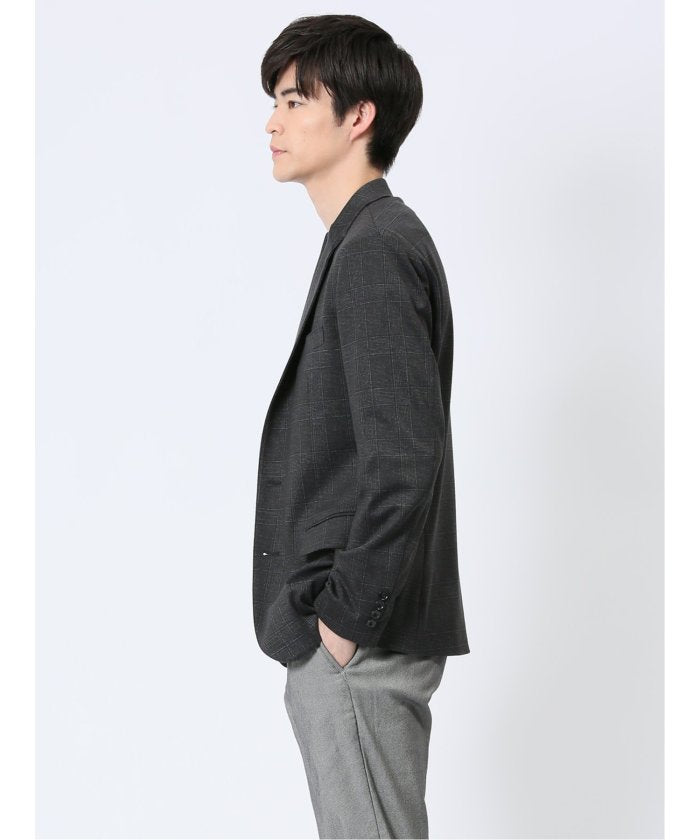 タカキュー TAKA-Q ストレッチポンチ スリムフィット 2ボタンジャケット グレンチェック紺 (グレー) グレー