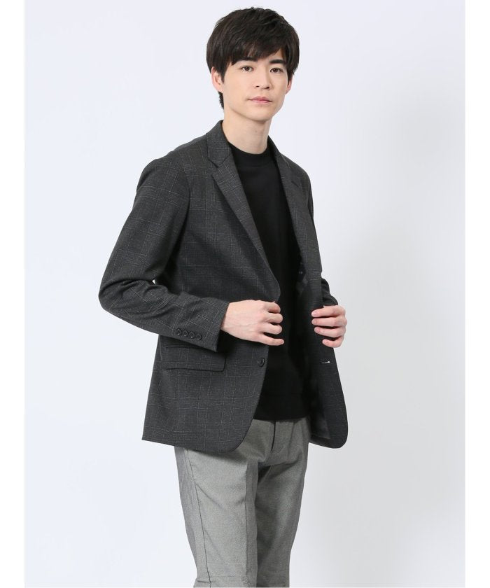 タカキュー TAKA-Q ストレッチポンチ スリムフィット 2ボタンジャケット グレンチェック紺 (グレー) グレー