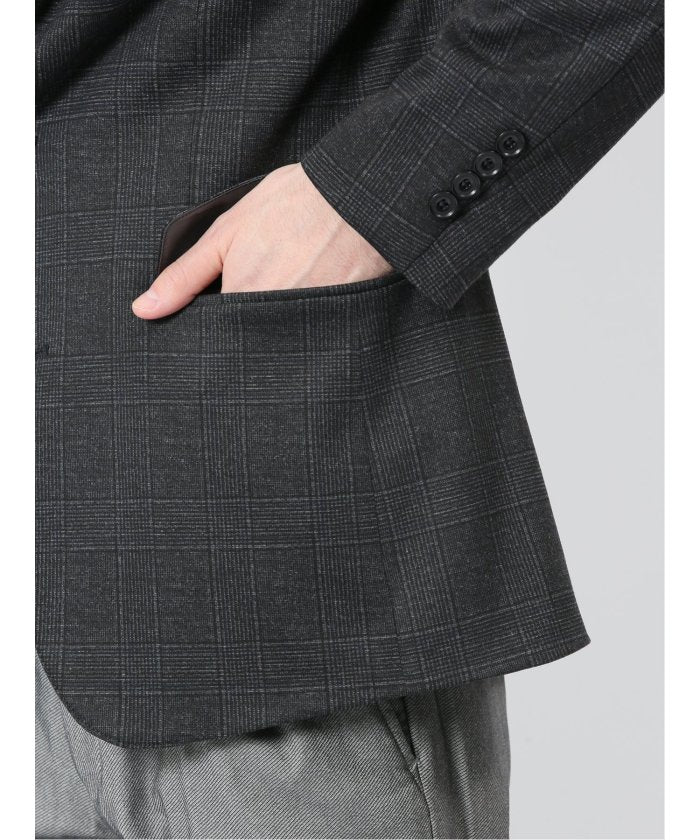 タカキュー TAKA-Q ストレッチポンチ スリムフィット 2ボタンジャケット グレンチェック紺 (グレー) グレー