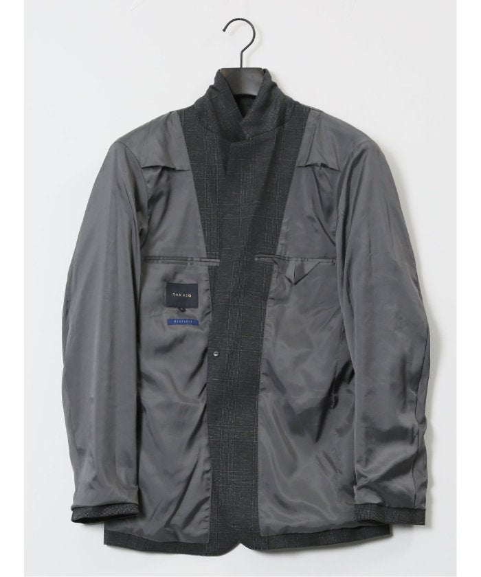 タカキュー TAKA-Q ストレッチポンチ スリムフィット 2ボタンジャケット グレンチェック紺 (グレー) グレー