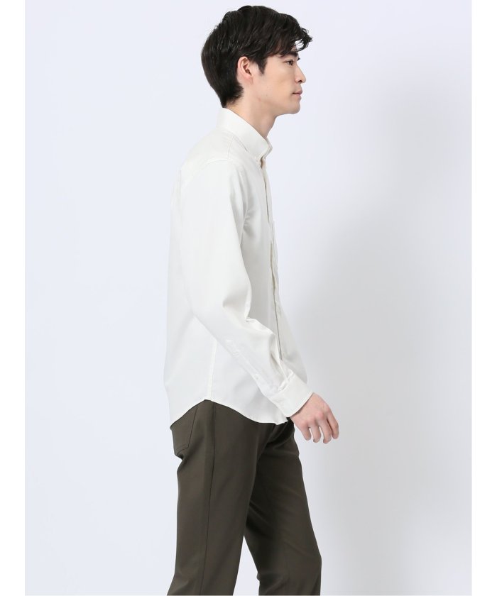 ストレッチ シャンブレー ボタンダウン長袖シャツ (白) メンズ シャツ カジュアル トップス インナー 長袖 ギフト プレゼント ライトアウター カーディガン アウター 白