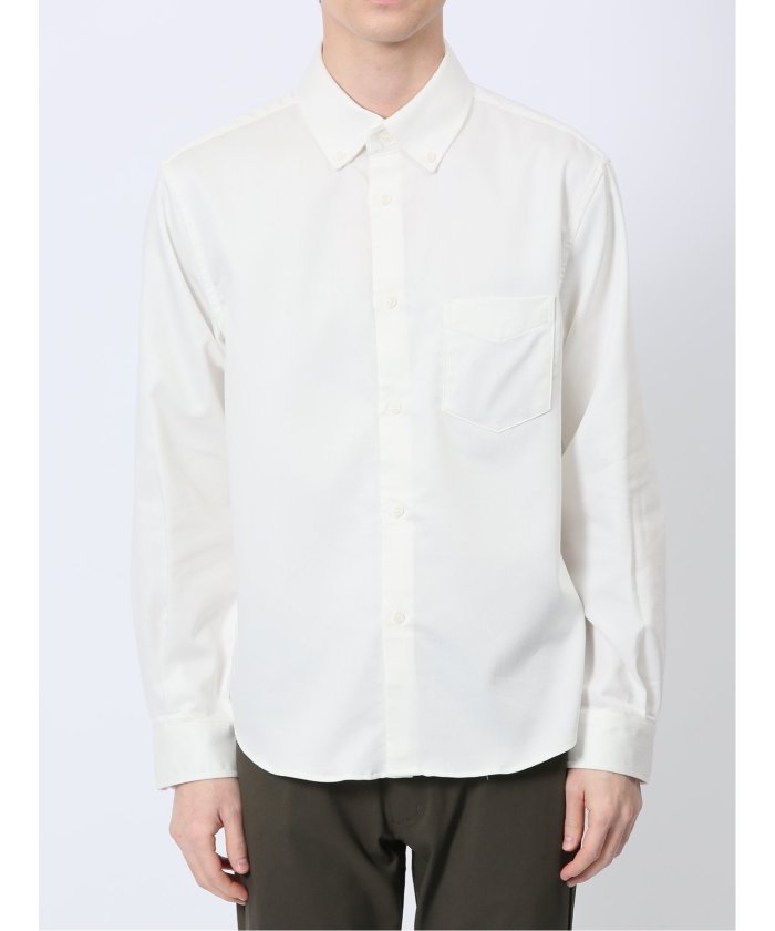 ストレッチ シャンブレー ボタンダウン長袖シャツ (白) メンズ シャツ カジュアル トップス インナー 長袖 ギフト プレゼント ライトアウター カーディガン アウター 白