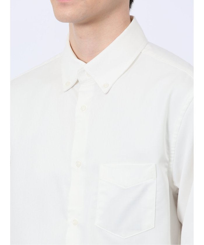 ストレッチ シャンブレー ボタンダウン長袖シャツ (白) メンズ シャツ カジュアル トップス インナー 長袖 ギフト プレゼント ライトアウター カーディガン アウター 白