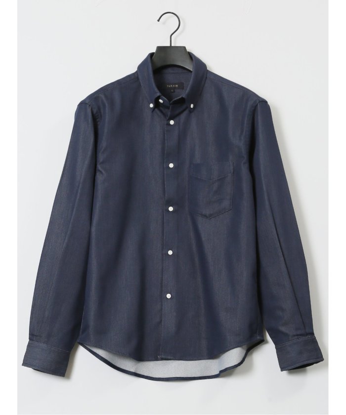 ストレッチ シャンブレー ボタンダウン長袖シャツ (白) メンズ シャツ カジュアル トップス インナー 長袖 ギフト プレゼント ライトアウター カーディガン アウター 白