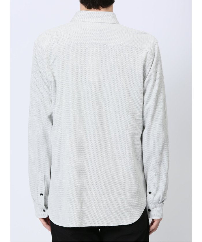 ストレッチジャガード ワイドカラー長袖シャツ (黒) メンズ シャツ カジュアル トップス インナー 長袖 ギフト プレゼント ライトアウター カーディガン アウター 黒