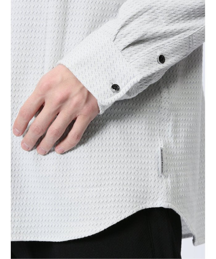 ストレッチジャガード ワイドカラー長袖シャツ (黒) メンズ シャツ カジュアル トップス インナー 長袖 ギフト プレゼント ライトアウター カーディガン アウター 黒