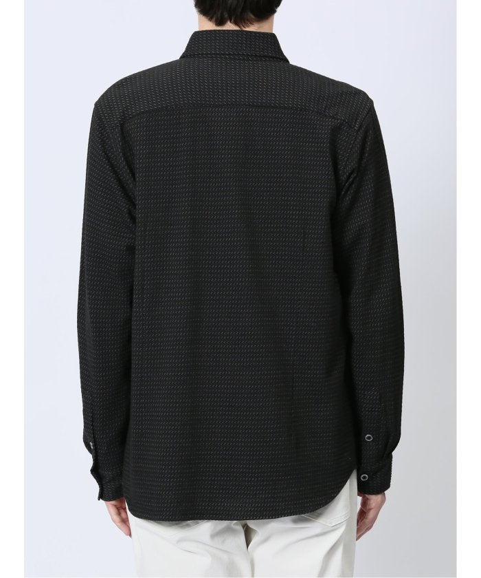 ストレッチジャガード ワイドカラー長袖シャツ (黒) メンズ シャツ カジュアル トップス インナー 長袖 ギフト プレゼント ライトアウター カーディガン アウター 黒