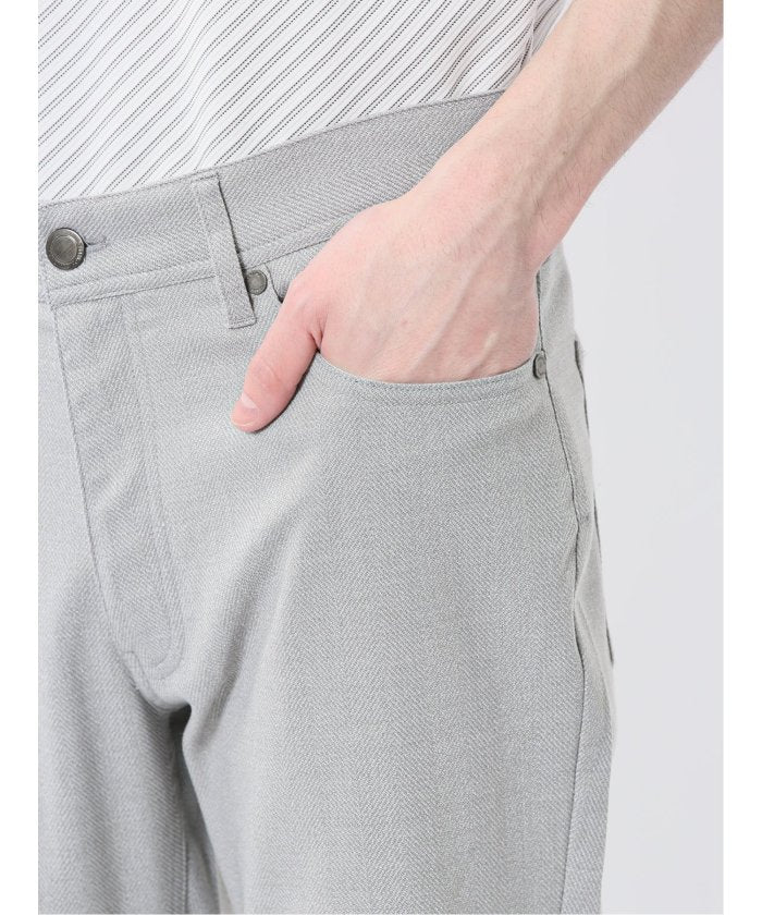 ストレッチヘリンボン スリムパンツ (グレー) メンズ パンツ ボトム ストレッチ カジュアル ビジネス 通勤 仕事 グレー