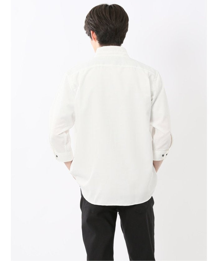 TechLinen スタンドカラー 7分袖シャツ (黒) メンズ シャツ カジュアル トップス インナー 半袖 5分袖 ギフト プレゼント ライトアウター カーディガン アウター 黒