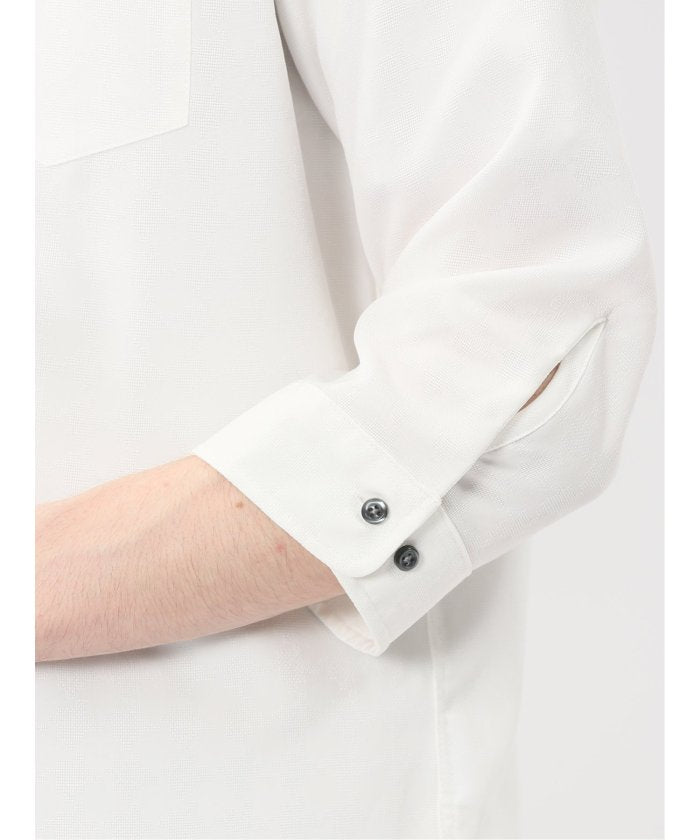 TechLinen スタンドカラー 7分袖シャツ (黒) メンズ シャツ カジュアル トップス インナー 半袖 5分袖 ギフト プレゼント ライトアウター カーディガン アウター 黒