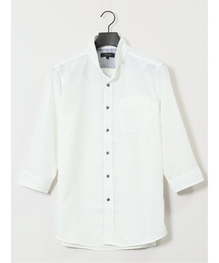 TechLinen スタンドカラー 7分袖シャツ (黒) メンズ シャツ カジュアル トップス インナー 半袖 5分袖 ギフト プレゼント ライトアウター カーディガン アウター 黒