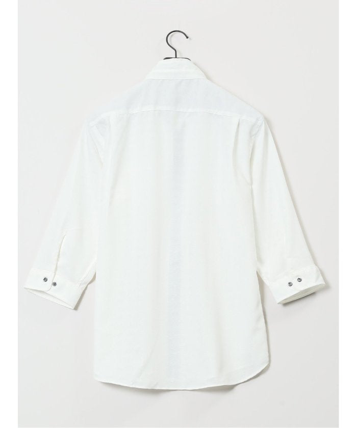 TechLinen スタンドカラー 7分袖シャツ (黒) メンズ シャツ カジュアル トップス インナー 半袖 5分袖 ギフト プレゼント ライトアウター カーディガン アウター 黒