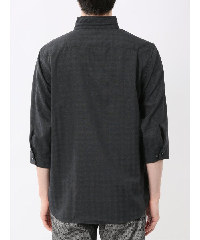 TechLinen スタンドカラー 7分袖シャツ (黒) メンズ シャツ カジュアル トップス インナー 半袖 5分袖 ギフト プレゼント ライトアウター カーディガン アウター 黒