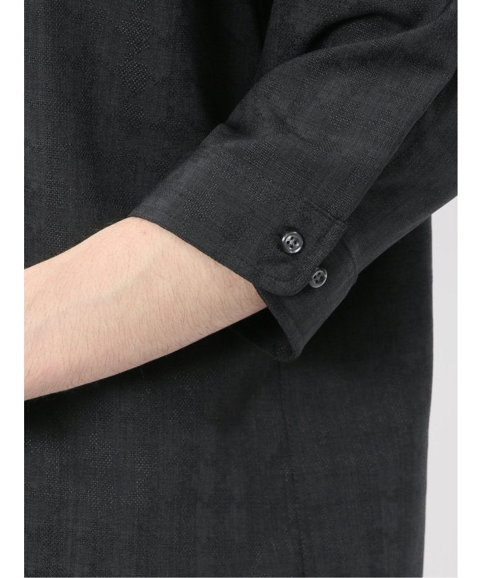 TechLinen スタンドカラー 7分袖シャツ (黒) メンズ シャツ カジュアル トップス インナー 半袖 5分袖 ギフト プレゼント ライトアウター カーディガン アウター 黒