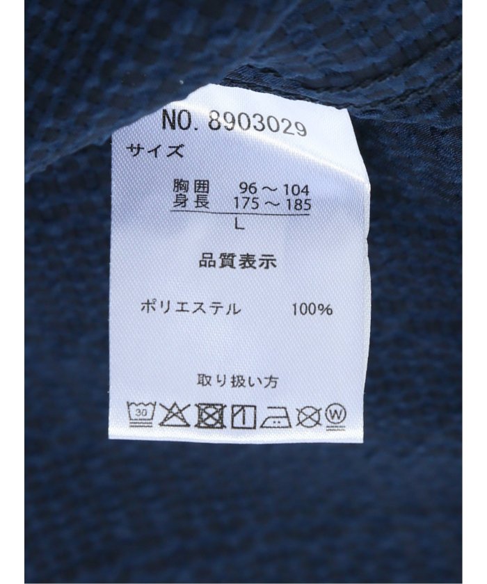 サッカーチェック レギュラーカラー7分袖シャツ (紺) メンズ シャツ カジュアル トップス インナー 半袖 5分袖 ギフト プレゼント ライトアウター カーディガン アウター 紺