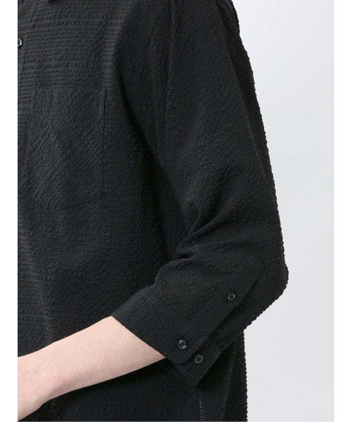 サッカーチェック レギュラーカラー7分袖シャツ (紺) メンズ シャツ カジュアル トップス インナー 半袖 5分袖 ギフト プレゼント ライトアウター カーディガン アウター 紺