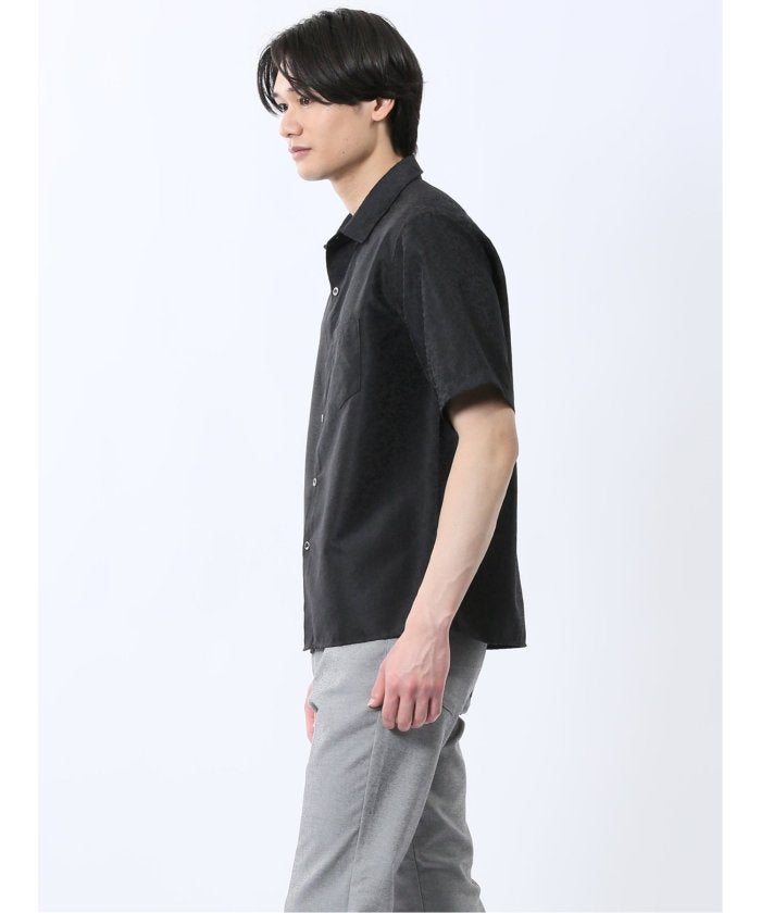 ジャガード レギュラーカラー半袖シャツ (紺) メンズ シャツ カジュアル トップス インナー 半袖 5分袖 ギフト プレゼント ライトアウター カーディガン アウター 紺