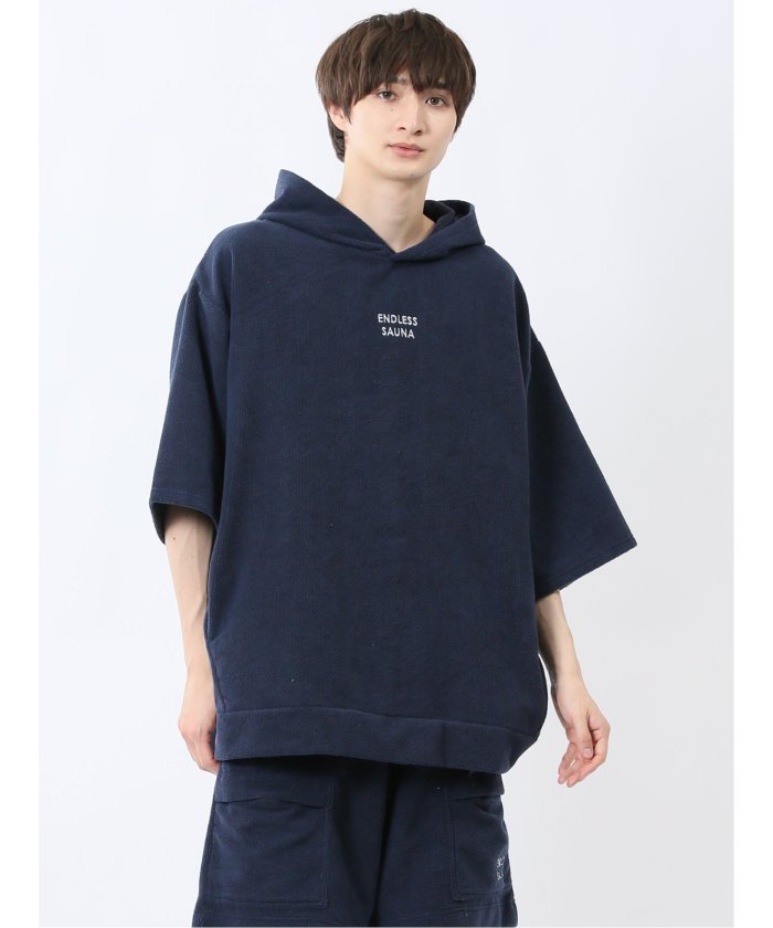 Sauna Camp×T/Q パイルポンチョ(セットアップ可能) (紺) メンズ Tシャツ カットソー カジュアル インナー トップス ギフト プレゼント 紺