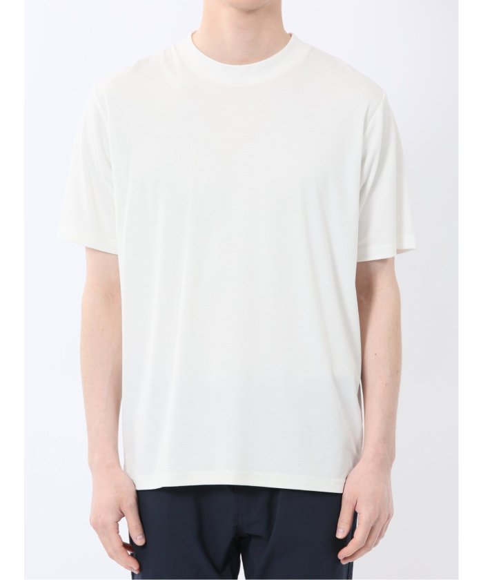 接触冷感 モックネック半袖Tシャツ (白) メンズ Tシャツ カットソー カジュアル インナー トップス ギフト プレゼント 白