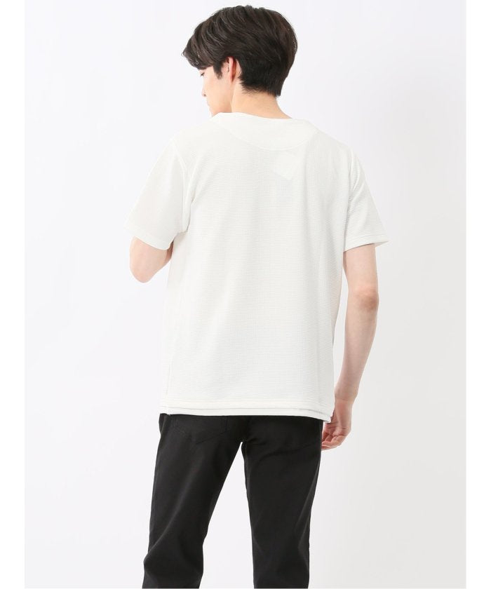 ドライワッフル キーネック半袖Tシャツ (紺) メンズ Tシャツ カットソー カジュアル インナー トップス ギフト プレゼント 紺