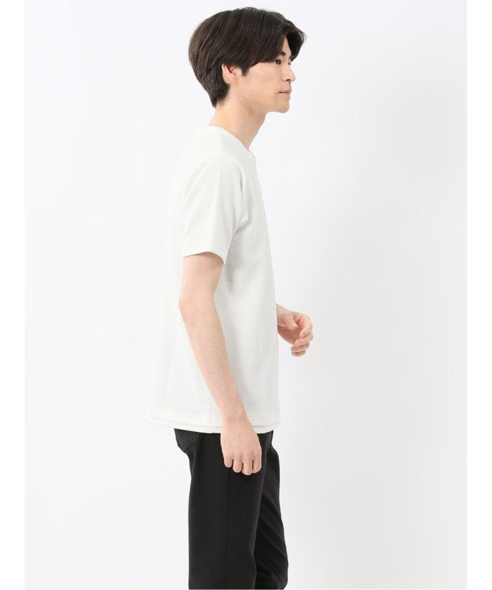 ドライワッフル キーネック半袖Tシャツ (紺) メンズ Tシャツ カットソー カジュアル インナー トップス ギフト プレゼント 紺