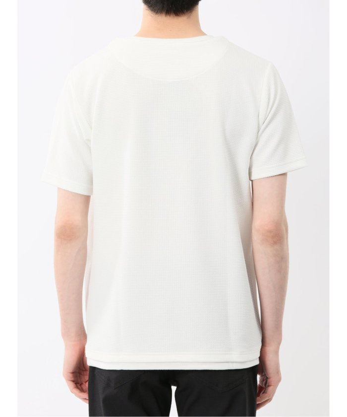 ドライワッフル キーネック半袖Tシャツ (紺) メンズ Tシャツ カットソー カジュアル インナー トップス ギフト プレゼント 紺