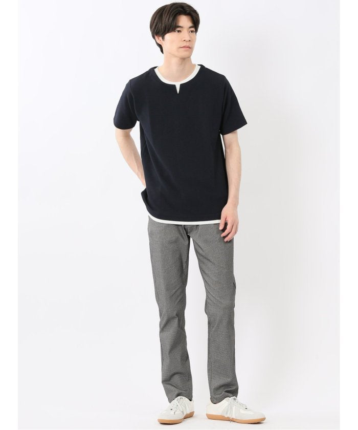 ドライワッフル キーネック半袖Tシャツ (紺) メンズ Tシャツ カットソー カジュアル インナー トップス ギフト プレゼント 紺