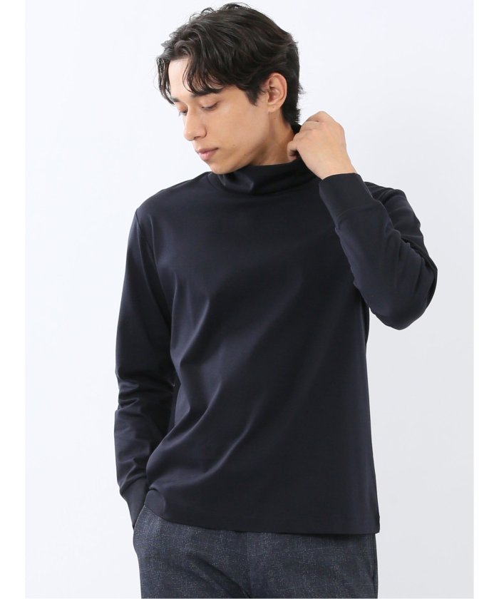 【DRESS T-SHIRT】シルケットスムス タートルネック 長袖Tシャツ (紺) 紺