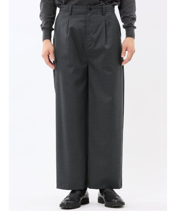 タカキュー TAKA-Q NEO BASICS ウール混 ワイドトラウザーパンツ(セットアップ可能) (グレー) グレー
