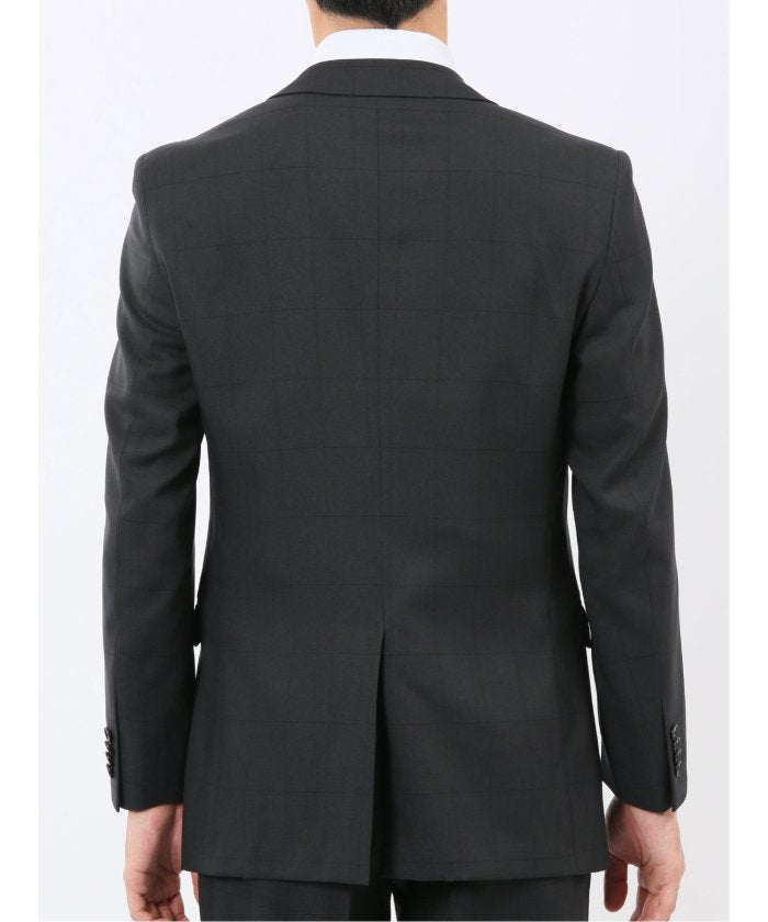 タカキュー TAKA-Q ストレッチウォッシャブル スリムフィット 2ボタン2ピーススーツ シャドーチェック黒 (黒) 黒