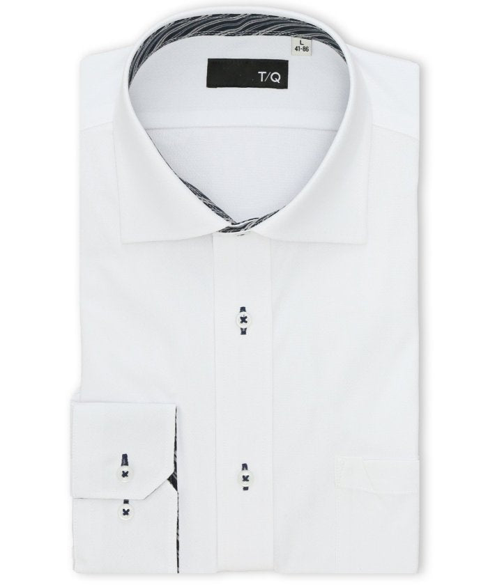 タカキュー TAKA-Q ノンアイロンストレッチ NEWスタンダードフィット ワイドカラー長袖ニットシャツ (白) 白