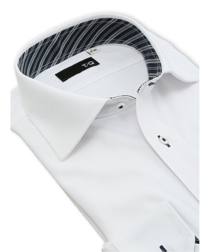 ノンアイロンストレッチ NEWスタンダードフィット ワイドカラー長袖ニットシャツ (白) 白