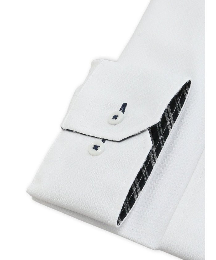 ノンアイロンストレッチ NEWスタンダードフィット ワイドカラー長袖ニットシャツ (白) 白