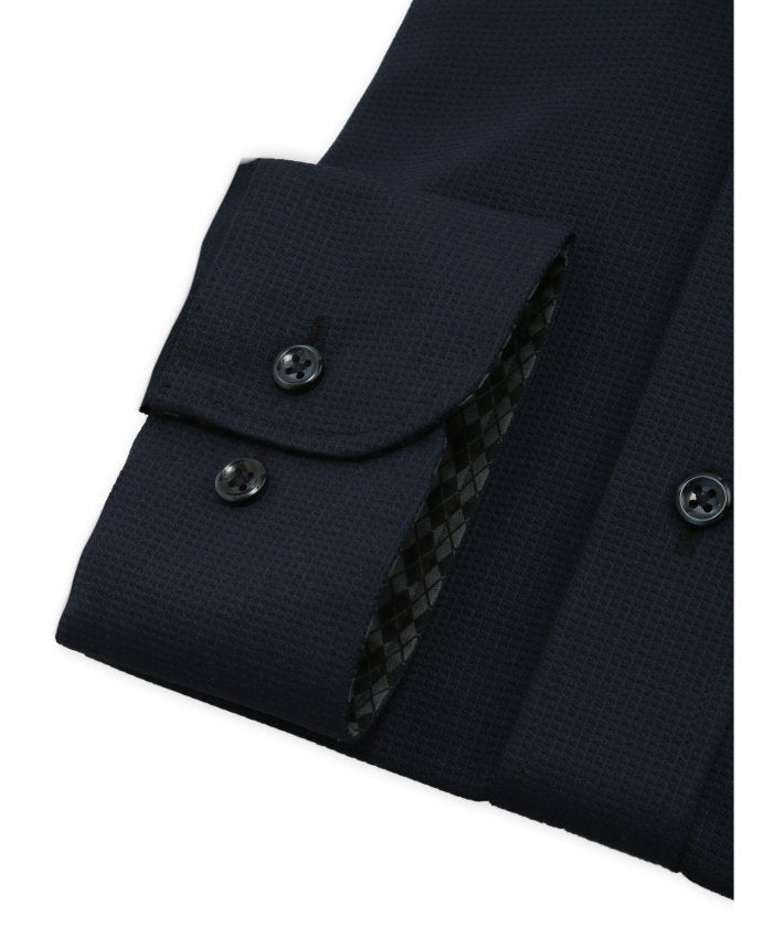 ノンアイロンストレッチ NEWスタンダードフィット カッタウェイ長袖ニットシャツ (紺) 紺