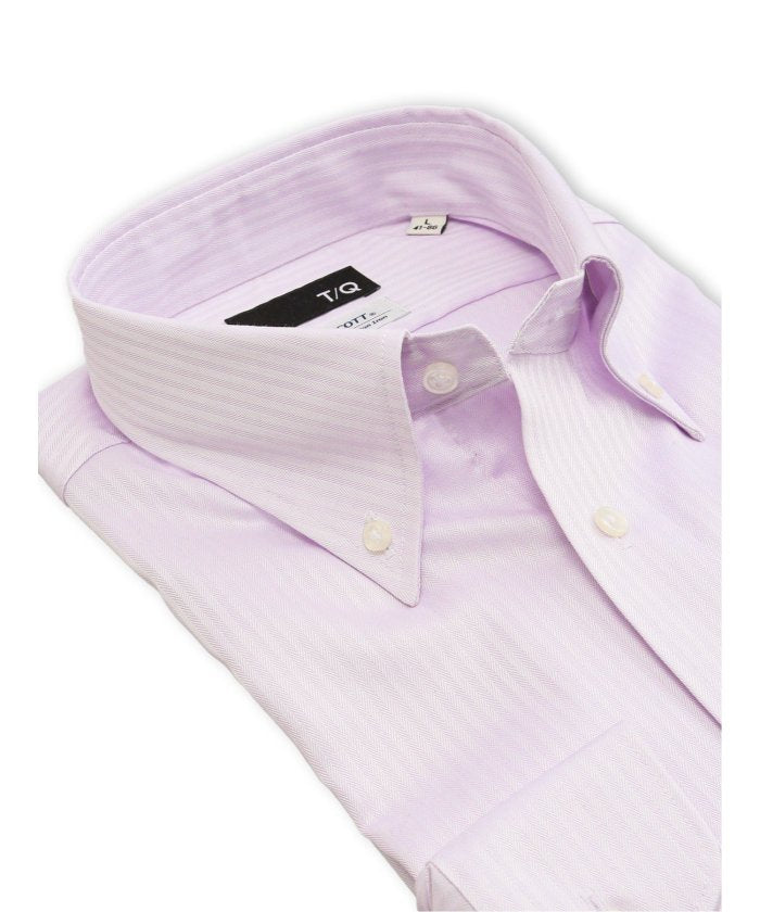 綿100% ノンアイロン NEWスタンダードフィット ボタンダウン長袖シャツ (ピンク) ピンク