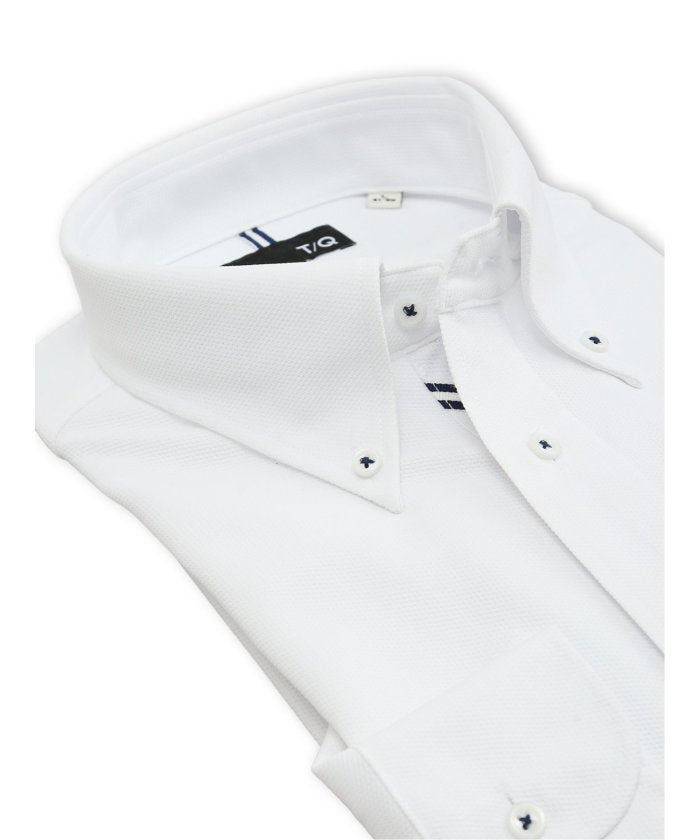 タカキュー TAKA-Q ノンアイロンストレッチ NEWスタンダードフィット ボタンダウン長袖ニットシャツ (白) 白