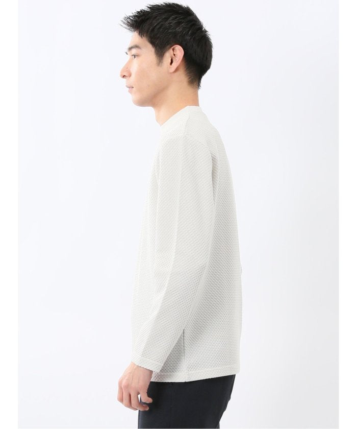 タカキュー TAKA-Q バーズアイジャガード クルーネック長袖Tシャツ (ワイン) ワイン