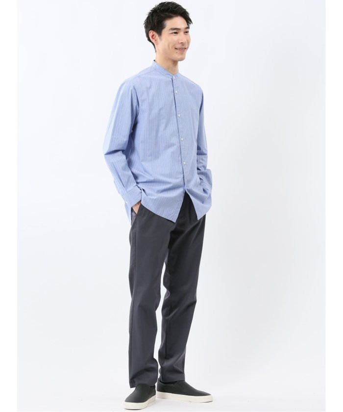 タカキュー TAKA-Q コットンタイプライター バンドカラー長袖シャツ (白) 白