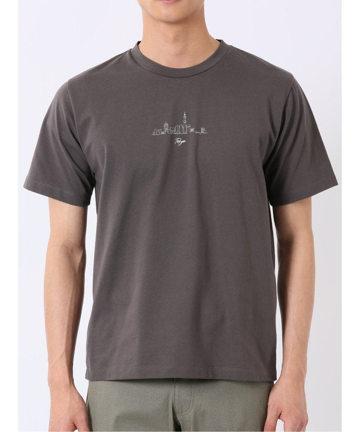 タカキュー TAKA-Q 綿天竺 グラフィック プリント クルーネック 半袖 Tシャツ (グレー) グレー