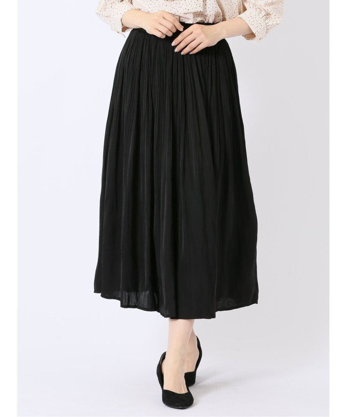 タカキュー TAKA-Q チャームベリーチック/CHRM BERRY TIC サテン 消し プリーツ ロング スカート (黒) 黒