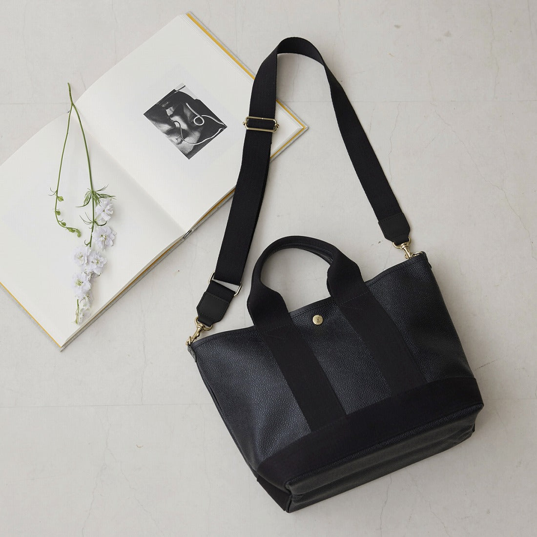 トプカピ TOPKAPI スコッチグレイン ネオレザー トート バッグ ショルダー付き M (ブラック) ブラック