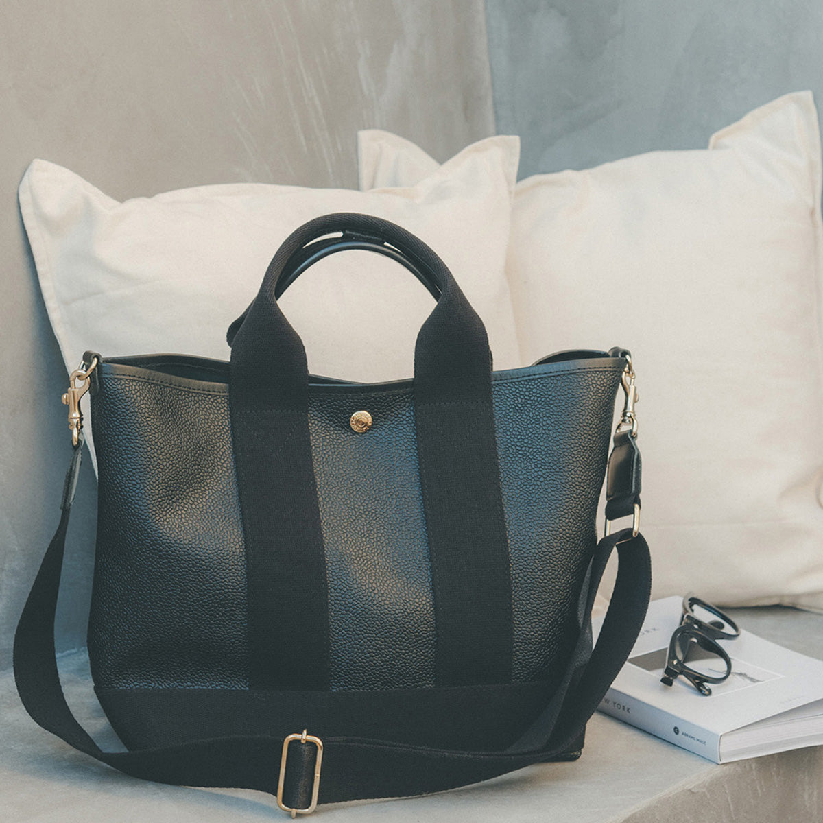 トプカピ TOPKAPI スコッチグレイン ネオレザー トート バッグ ショルダー付き M (ブラック) ブラック