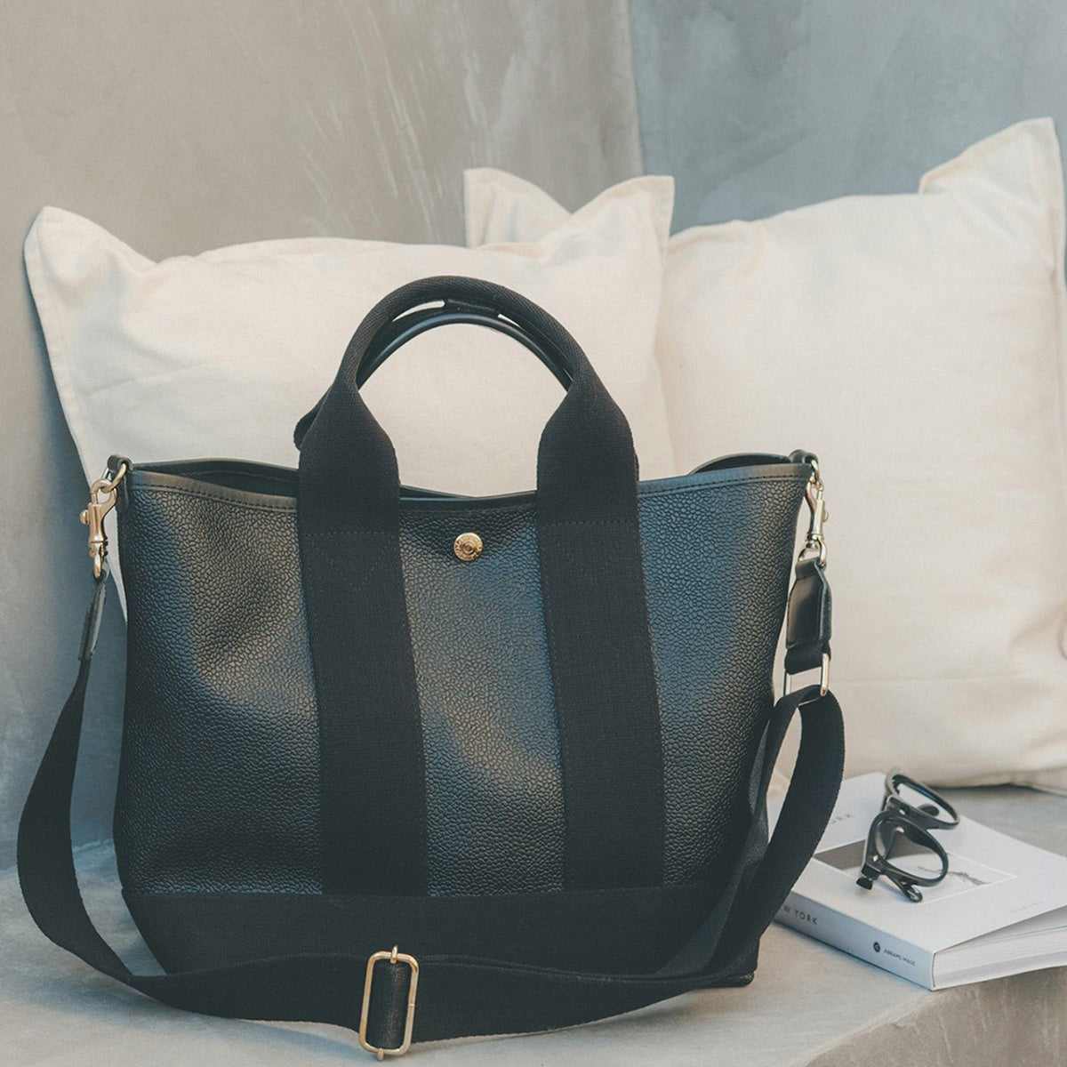 トプカピ TOPKAPI スコッチグレイン ネオレザー トート バッグ ショルダー付き M (ブラック) ブラック